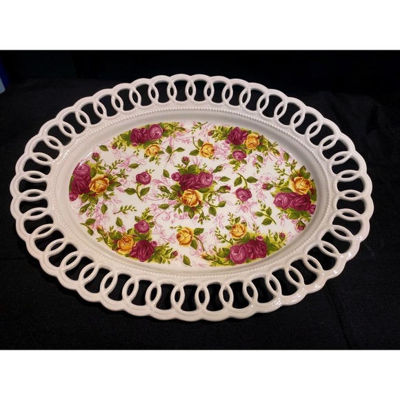 Royal Albert Other - Royal Albert Old Country Roses Pierced Oval Platter Reticulated Floral 28836-356